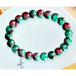 Inspirational Beaded Cancer Survivor Breast Unisex Gift bracelet Red Green Stone